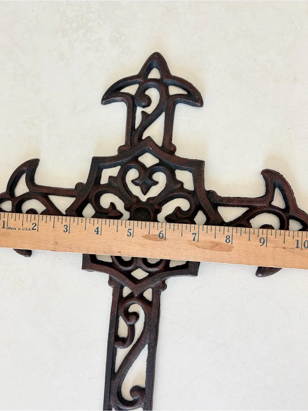 Cast Iron Ornate Fleur De Lis Floral Cross Wall Decor Retro Style 14.25”x10.5”